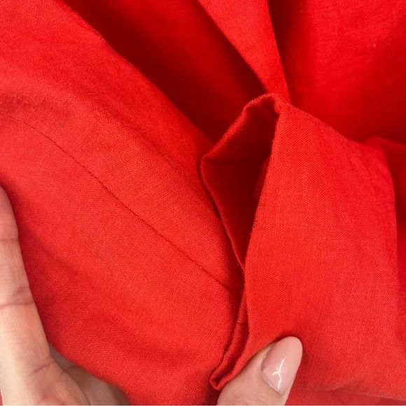 New York & Company Stretch Linen Blend Orange Tailored Peplum Blazer Size 0 - Picture 9 of 10